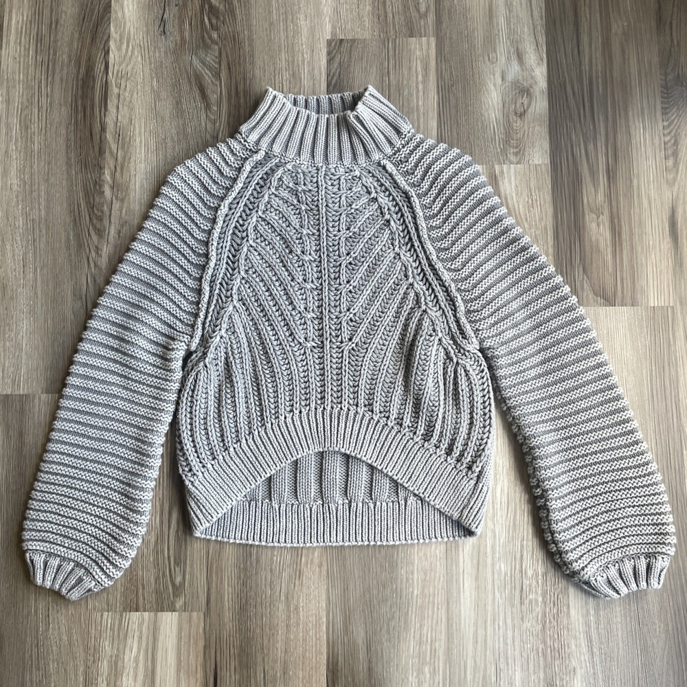 Free People Gray Chunky Sweetheart Sweater XS Boho Cropped Baggy Oversized - Picture 2 of 6